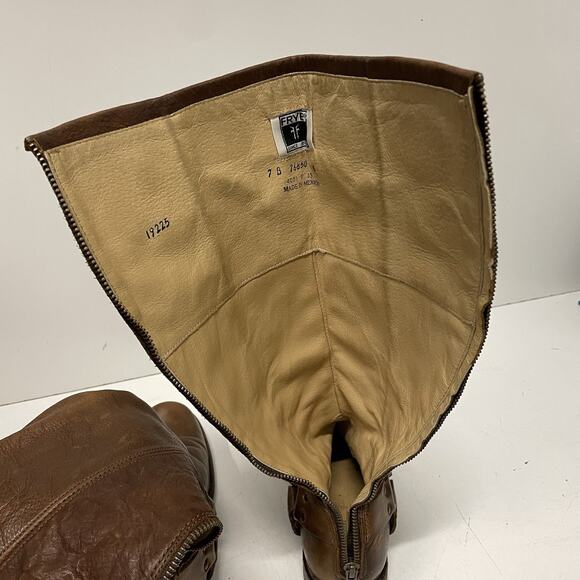 Frye Womens Phillip Riding Boots Size 7 Tall Cognac Soft Vintage Leather Harness - Picture 11 of 13